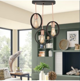 Resim Halka 3Lü Yuvarlak Bakır Siyah Modern Koridor Mutfak Salon Retro Avize 