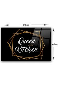Resim Decorita Queen Of The Kitchen - Siyah Cam Ocak Arkası Koruyucu 