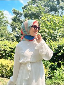 Resim Palet Desen Bambu Eşarp Bej-kırmızı 