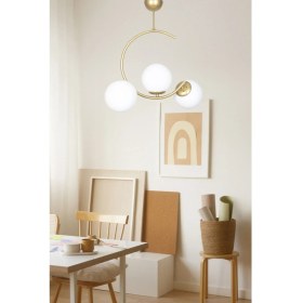 Resim Teknotrust Julia Özel Tasarım Hilal Model Eskitme Gold Renk Beyaz Camlı Salon - Mutfak - Yatak Odası 3 Lü Aviz 