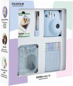 Resim Fujifilm Instax Mini 12 Fotoğraf Makinesi + 10'lu Film + Simli Pleksi Kılıf + Mandal + Kıskaçlı Resim Standı Bundle Mavi 