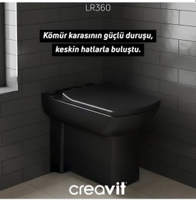 Resim Creavit Lara Kanallı Kömür Karası Duvara Sıfır Klozet Takımı Lr360, Creavit Lara Duroplast Yavaş Kapak Mat Siyah 