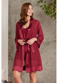 Resim Pierre Cardin Saten Dörtlü Gelin Çeyiz Seti 7085 - Bordo 