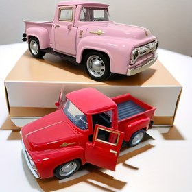 Resim 1 Adet Vintage Alaşım Metal Kamyonet Süsü - Pembe & Kırmızı Klasik Araba Modeli, Krom Vurgular, Açılabilir Kapılar & Kaput, Pil Gerektirmez - Ev & Ofis Dekoru İçin İdeal 