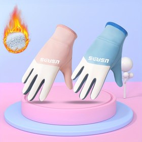 Resim Çocuklar için kışlık kadife tam parmaklı eldivenler, su geçirmez, kaymaz ve sıcak astarlı 