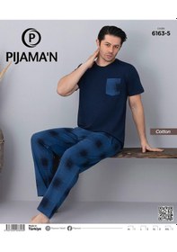 Resim Pijamoni Erkek Bisiklet Yaka Kısa Kol İnce Pijama Takımı 6163/5 - 1 Adet Lacivert 
