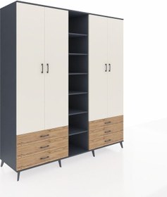 Resim Kronos Dolap 13 Raflı 6 Çekmeceli 2 Askılı 220x59x243 Antrasit-aytaşı/çam Aytası/atlas Çam - Antrasıt 