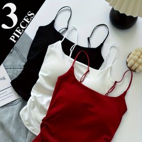 Resim 3 adet Kadın Pileli Kolsuz Üst, İçten Dikişli Sütyen Pedleri ile - Kolsuz Ruched Tasarım, Düz Renk (Bej, Kırmızı, Pembe) - Günlük ve Rahat Giyim için Uygun, Çok Yönlü Giyim | Ruched Dokulu | Pürüzsüz Dokulu, İçten Dikişli Sütyenli Tank Üst, Kadın Üst, Zarif Kolsuz Gömlek Seti, Üst ile Şerit 