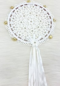 Resim ZEYMERADE Beyaz Çiçekli Parlak Taşlı Gelin Tefi, Düğün Kına Söz Sünnet Bekarlığa Veda Bride Zilli 25cm, 1 Adet 