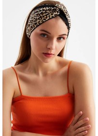 Resim Butik Tasarım Kadın Bandana Saç Bandı, Ekstra Yumuşak, Esnek, Doğal, Pamuklu Penye - Tek Ebat / Leopar-siyah Leopar-siyah 
