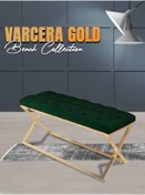 Resim Gazzini furniture Varcera Gold Bench Çapraz Metal Ayaklı Kapitoneli Model Yeşil Puf 