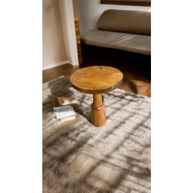 Resim Simillo Home & Living Wooden Ahşap Tekli Mantar Yan Sehpa Modern Tik Ağacı Renk Fiskos 