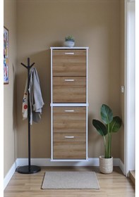 Resim Eliusta Slim 4 Düşer Kapaklı 52 Cm Meşe Asma Ayakkabılık Kapı Önü/antre 52x156x26 Cm Ayakkabılık Meşe 