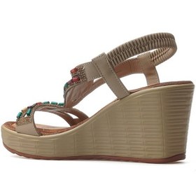 Resim Guja Kadın Taş Detaylı Dolgu Topuklu Günlük Sandalet 25y 25y155-2 Z Bej Bej 