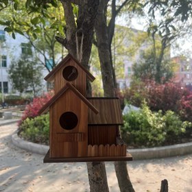 Resim 3 Oda Ahşap Kuş Yuvası - Yüksek Kaliteli Geri Dönüşlü Ahşap, Robins, Wrens ve Chickadees için Hava Koşullarına Dayanıklı Bahçe Besleyici, İlkbahar ve Yaz için Açık Kuş Yuvası, Doğal Ahşap Tasarım, Pil Olmadan 