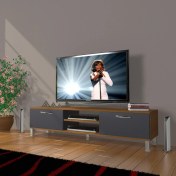 Resim Decoraktiv Eko 140 Mdf DVD Krom Ayaklı Tv Ünitesi Tv Sehpası - Ceviz - Antrasit 