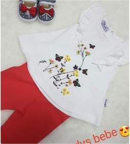 Resim Candys Bebe Çiçekli Kız Bebek Takım Beyaz - Kırmızı 