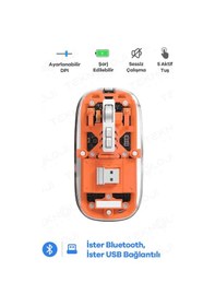 Resim Bluetooth Usb Çift Modlu Sessiz Mouse, Şeffaf Mıknatıslı Kapaklı, Type-c Şarjlı, Dpı Ayarlı, Kablosuz 10m Çekim Mesafeli, Masaüstü Kısayol Tuşlu, Taşı 