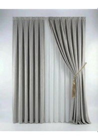 Resim Açık Gri Renk Kadifemsi Ada Fon Perde 1/2,5 Orta Pileli V-40 Açık Gri 