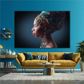 Resim SML Tablo Renkli Eşarplı Küpeli Siyahi Afrikalı Kadın African Woman Kanvas Tablo 