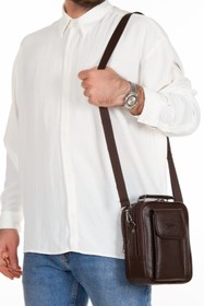 Resim Newish Koyu Kahverengi Deri Çelik Kasalı Telefon Bölmeli El Ve Omuz Çantası Ve Mekanizmalı Kartlık Cüzdan 