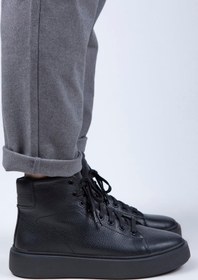 Resim Agucino Napoli Erkek Hakiki Deri Bağcıklı - Siyah Bot 22730 