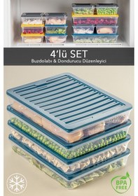 Resim Meleni Home 4'lü Buzdolabı Organizer Mikrodalga Ve Difrize Uygun Saklama Kabı Petrol 4 X 2400 Ml Çok Renkli 