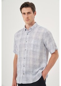 Resim Erkek Lacivert Keten Trend Regular Fit Düğmeli Yaka Kısa Kol Gömlek 25ys004023200 Lacivert Lacivert 