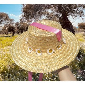 Resim Kadın Hasır Papatya Gondol Bağlamalı Kurdale Pembe 