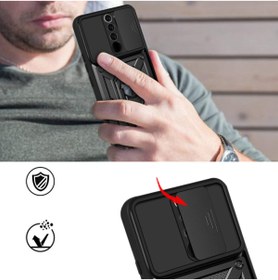 Resim Fibaks Redmi Note 8 Pro Kılıf Kamera Korumalı Sürgülü Yüzüklü Armor Military Tank Zırh 