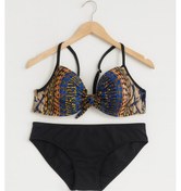 Resim Kadın Desteksiz İçi Boş Desenli Bikini Üst & Siyah Bikini Alt 1280-11 Karışık 