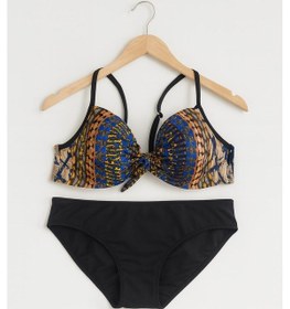 Resim Kadın Desteksiz İçi Boş Desenli Bikini Üst & Siyah Bikini Alt 1280-11 Karışık 