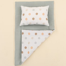 Resim Alt Açma Matı ve Yastık - Çift Taraflı - Petrol Mavisi Waffle - Puantiye 