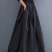 Resim Kadınlar İçin Şık Siyah Maksi Etek - Düz Renk, A Kesim Silüetli Cepli, Polyester, Makinede Yıkanabilir, İlkbahar/Yaz İçin İdeal 