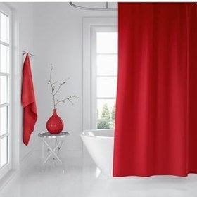 Resim Banyo Duş Perdesi Kırmızı 120x200 Perde Borusu Askı Aparatı 90x130 Hediyeli 