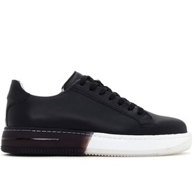 Resim Erkek Siyah KalÄ±n TabanlÄ± Deri Sneaker 