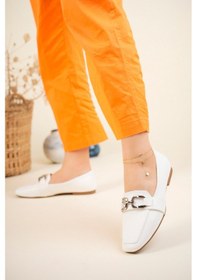 Resim Zincir Aksesuarlı Cilt Babet Beyaz-Beyaz 