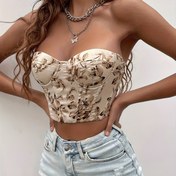 Resim Vintaj Kısa Crop Top - Sırt Bağcıklı ve Vücut Şekillendirici Balık Kemiği Desenli Sütyen 