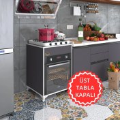 Resim Kenzlife ankastre modülü kabini lantanyum gri fırın ocak dolabı sabit tabla ayaklı 