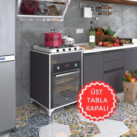 Resim Kenzlife ankastre modülü kabini lantanyum gri fırın ocak dolabı sabit tabla ayaklı 