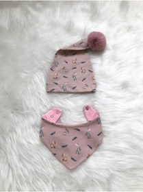 Resim Koala Tasarım Ponponlu Bebek Bere Ve Önlük Takımı Sevimli Tavşanlar 