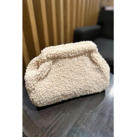 Resim Bahels Kadın Bej Peluş Teddy Clutch Portföy Çanta 