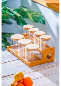 Resim Acar Malibu Bambu Standlı 7 Li Borosilikat Cam Baharatlık Seti Şeffaf 