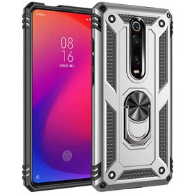 Resim Mi 9t Gri Kılıf Armor Serisi Vega Tank Zırh Metal Yüzüklü Standlı 