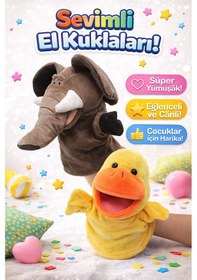 Resim 2 Li Fil Ve Ördek Peluş El Kuklası Seti Ağzı Hareket Eden Eğitici Kuklalar Çok Renkli 
