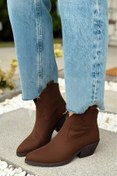 Resim POLKA STORE West Kadın Kovboy Bot Bootie Western Çizme Acı Kahverengi Süet 
