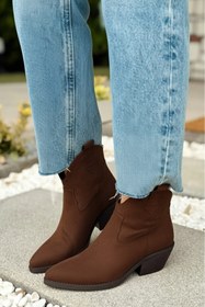Resim POLKA STORE West Kadın Kovboy Bot Bootie Western Çizme Acı Kahverengi Süet 