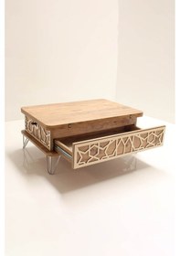 Resim Akıllı Açılabilir Sehpa 3 Kademeli Çekmeceli Krom Metal Ayaklı Çam 