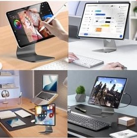 Resim m.tk moveteck iPad Pro 12.9 inç ile Uyumlu Manyetik MagSafe Metalik Stand, 360 Derece Dönen, Gümüş 