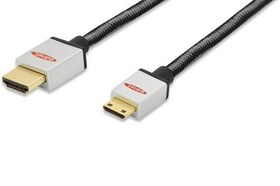 Resim ED-84488 ednet Premium Hdmi High Speed with Ethernet Bağlantı Kablosu (Hdmi 1.4), 2160p, 4K, Hdmi Tip C (mini) Erkek <-> Hdmi A Erkek, 2 metre, AWG30, UL, 2x zırhlı, pamuk örgü kablo kılıfı, altın kaplama, gümüş/siyah renk 
